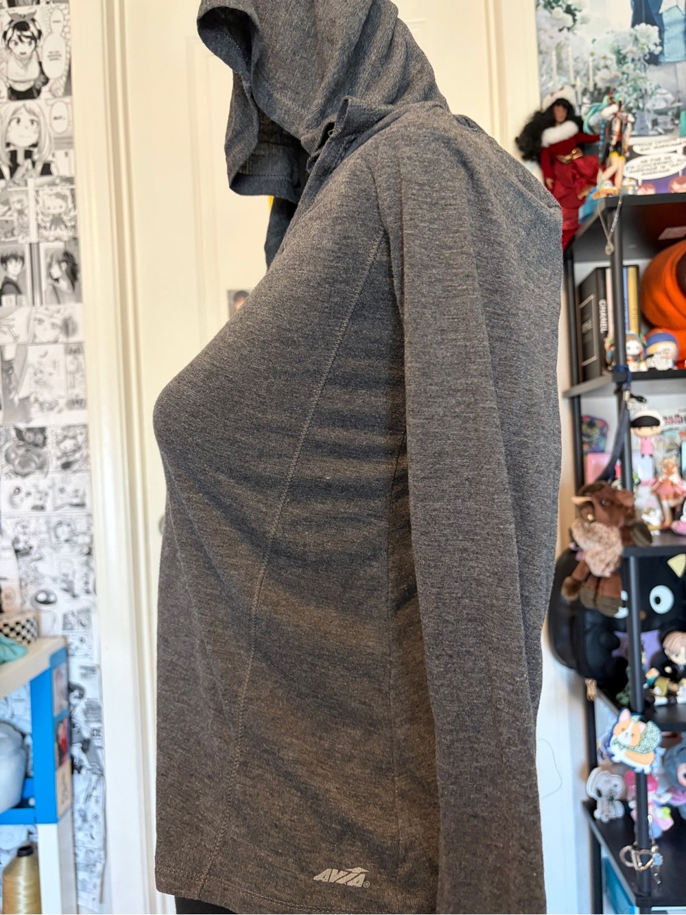 Y2K Lightweight Hooded Long-Sleeve Top - Charcoal Gray - Picture 3 of 4